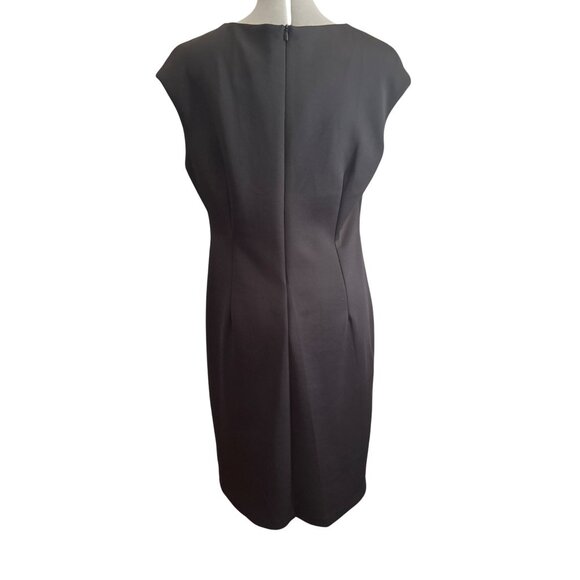 Established 1962 Black & Tan Print Sheath Dress Size 16 Cap Sleeves Back Zipper - Picture 3 of 12